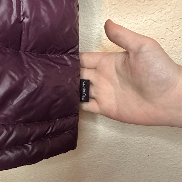 Calvin Klein Packable Lightweight Down Purple Puffer Long Hooded Jacket Winter - Picture 7 of 14